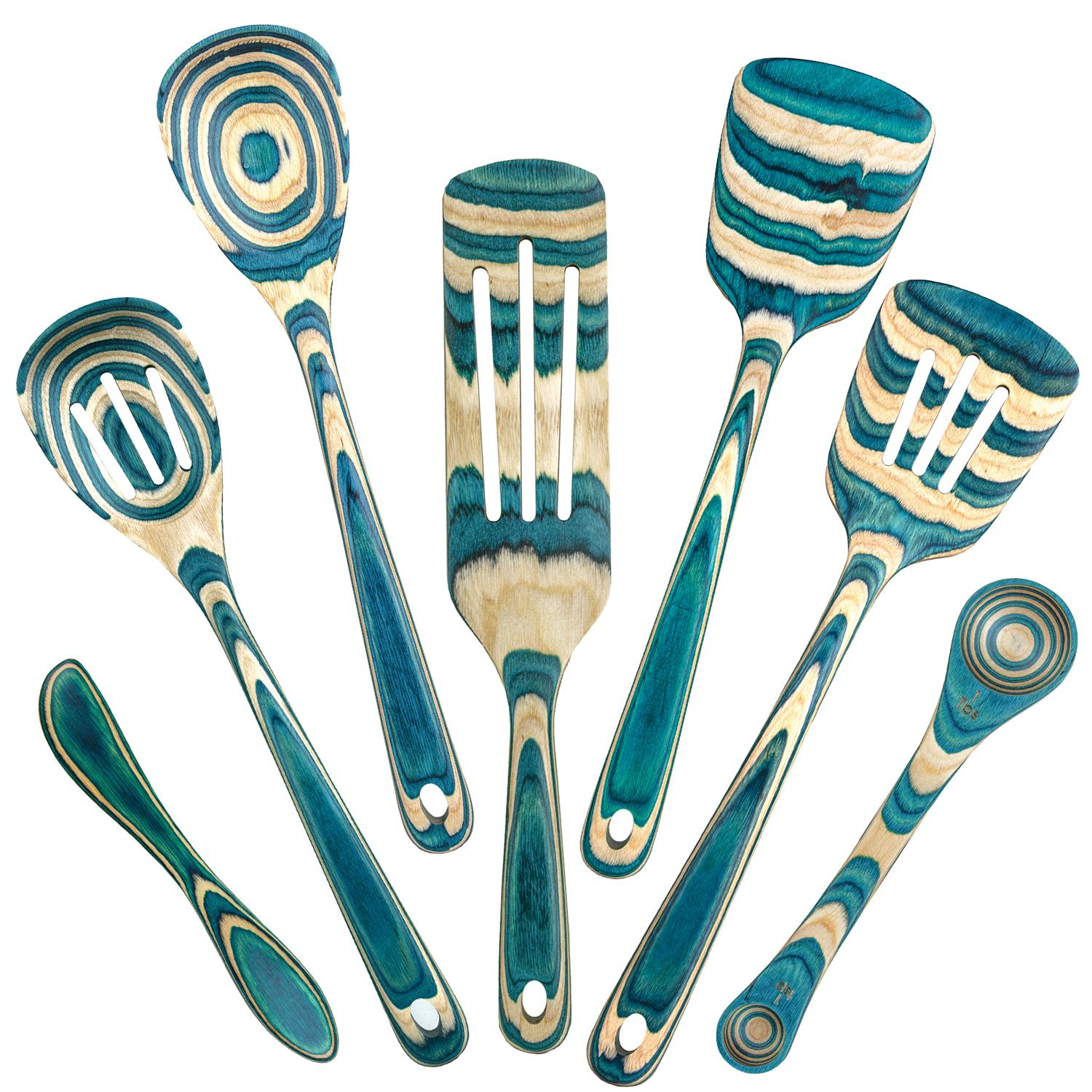 Totally Bamboo Baltique Light Blue/Natural Birch Wood Utensil Set Sansujyuku sansujyuku.com