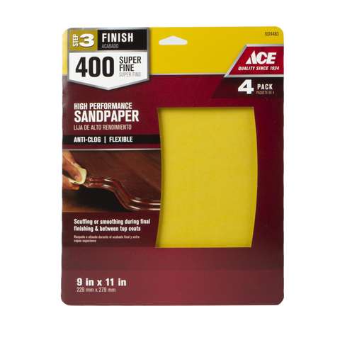 Ace 11 in. L X 9 in. W 400 Grit Aluminum Oxide All Purpose Sandpaper 4 ...