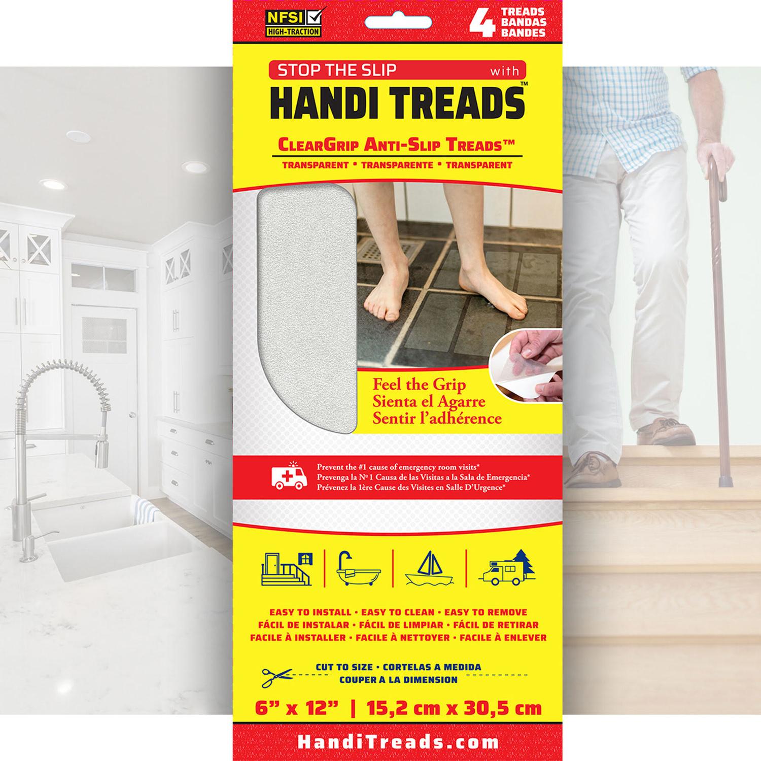 HANDITREADS Non-Slip Shower Mat, 24 x 24, White, Adhesive, Mold