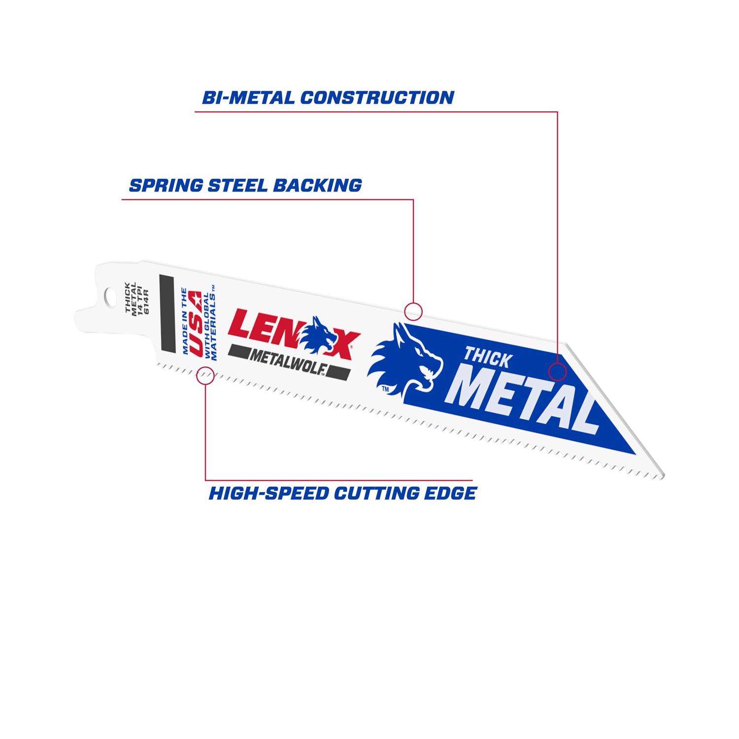 Lenox 20494B614R Reciprocating Saw Blade, 25-Pack, 3/4 in W, 6 in L, 14  TPI, Bi-Metal Cutting Edge