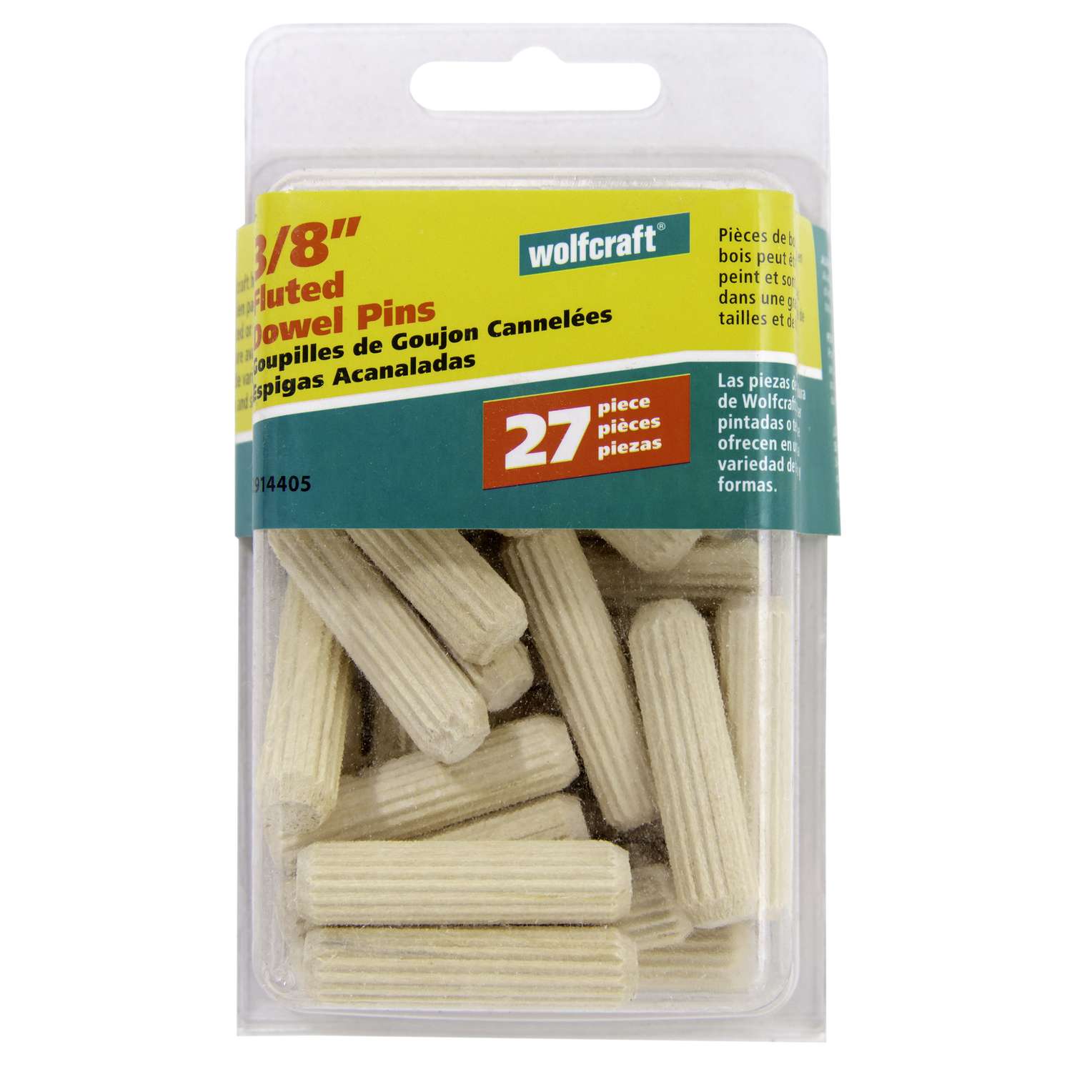 Wolfcraft Fluted Hardwood Dowel Pin 3/8 in. Dia. x 11/2 in. L 1 pk Natural Ace Hardware