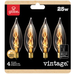 Globe Electric 25 W CA10 Vintage Incandescent Bulb E12 (Candelabra) Amber 4 pk