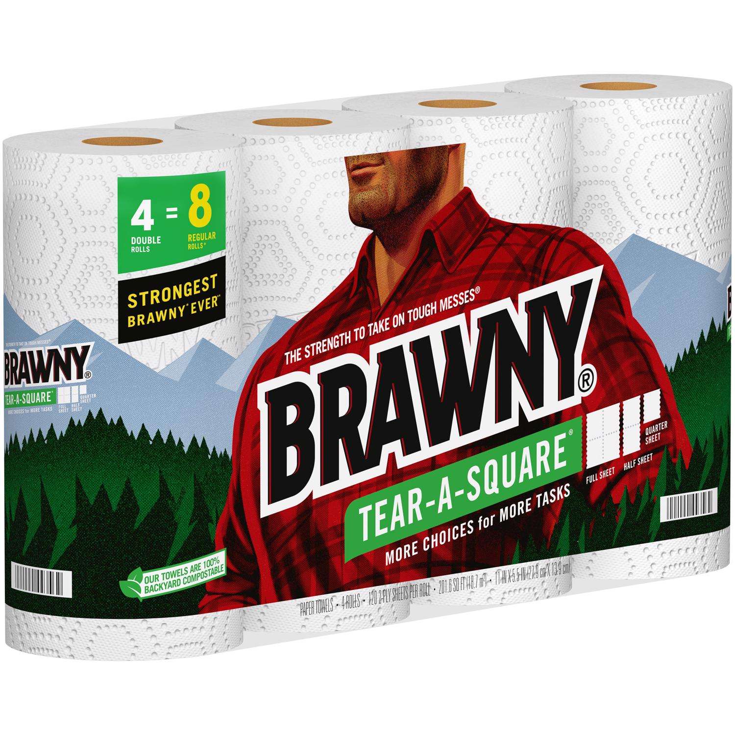 Brawny Tear-A-Square Paper Towels, Double Rolls, 2-Ply - 6 rolls