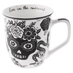 Karma 14 oz Black/White Ceramic Sugar Skull Mug 4 in. D 1 pk