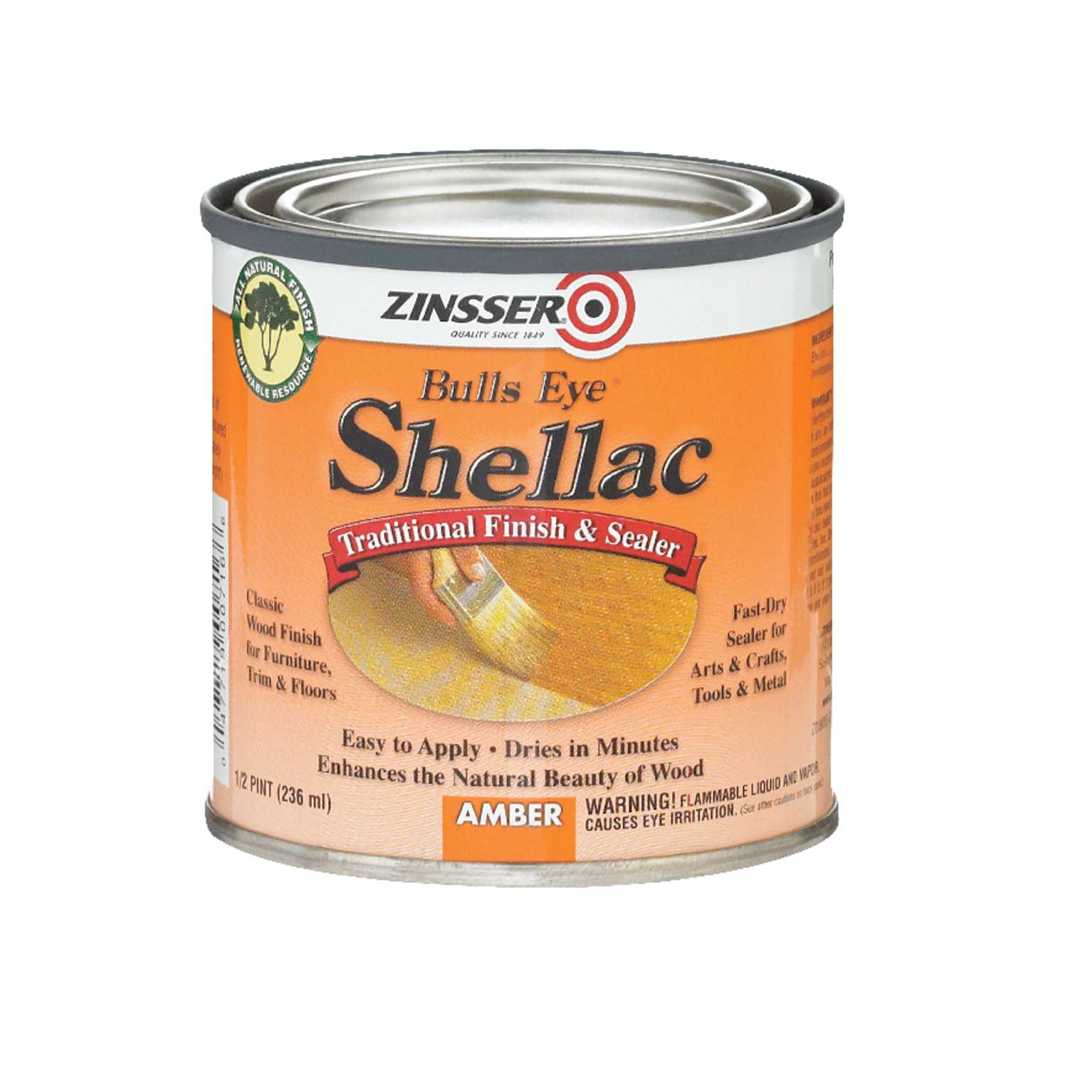 Zinsser Bulls Eye Amber  Shellac Finish and Sealer 0 5 pt 