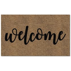 Americo Home Flocked KoKo 18 in. W X 30 in. L Black/Tan Welcome Script Coir Door Mat