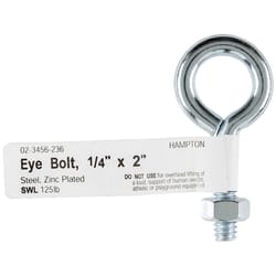 Hampton 1/4 in. X 2 in. L Zinc-Plated Steel Eyebolt Nut Included