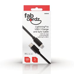 Fabcordz Lightning to USB-C Charge and Sync Cable 3 foot Black