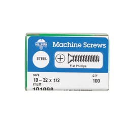 HILLMAN No. 10-32 X 1/2 in. L Phillips Flat Head Zinc-Plated Steel Machine Screws 100 pk