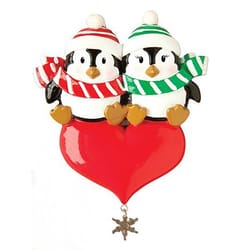 Personalizable Penguin Couple with Heart Ornament