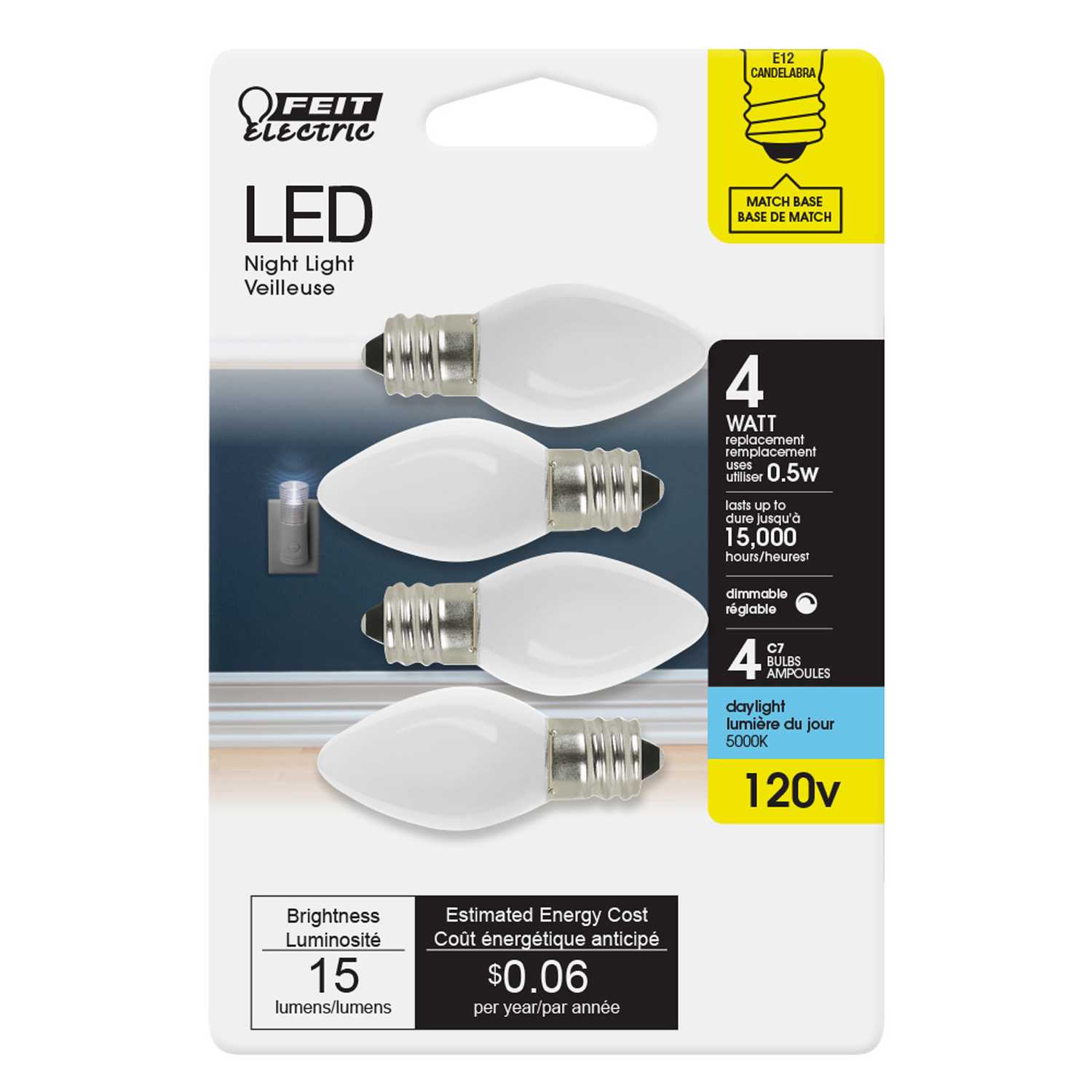 FEIT Electric C7 E12 (Candelabra) LED Bulb Daylight 4 Watt Equivalence