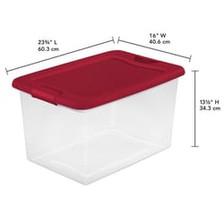 Sterilite 48 qt Clear/Red Ornament Storage Box w/Hinged Lid 13.13 in. H X  22.38 in. W X 15.88 in. D