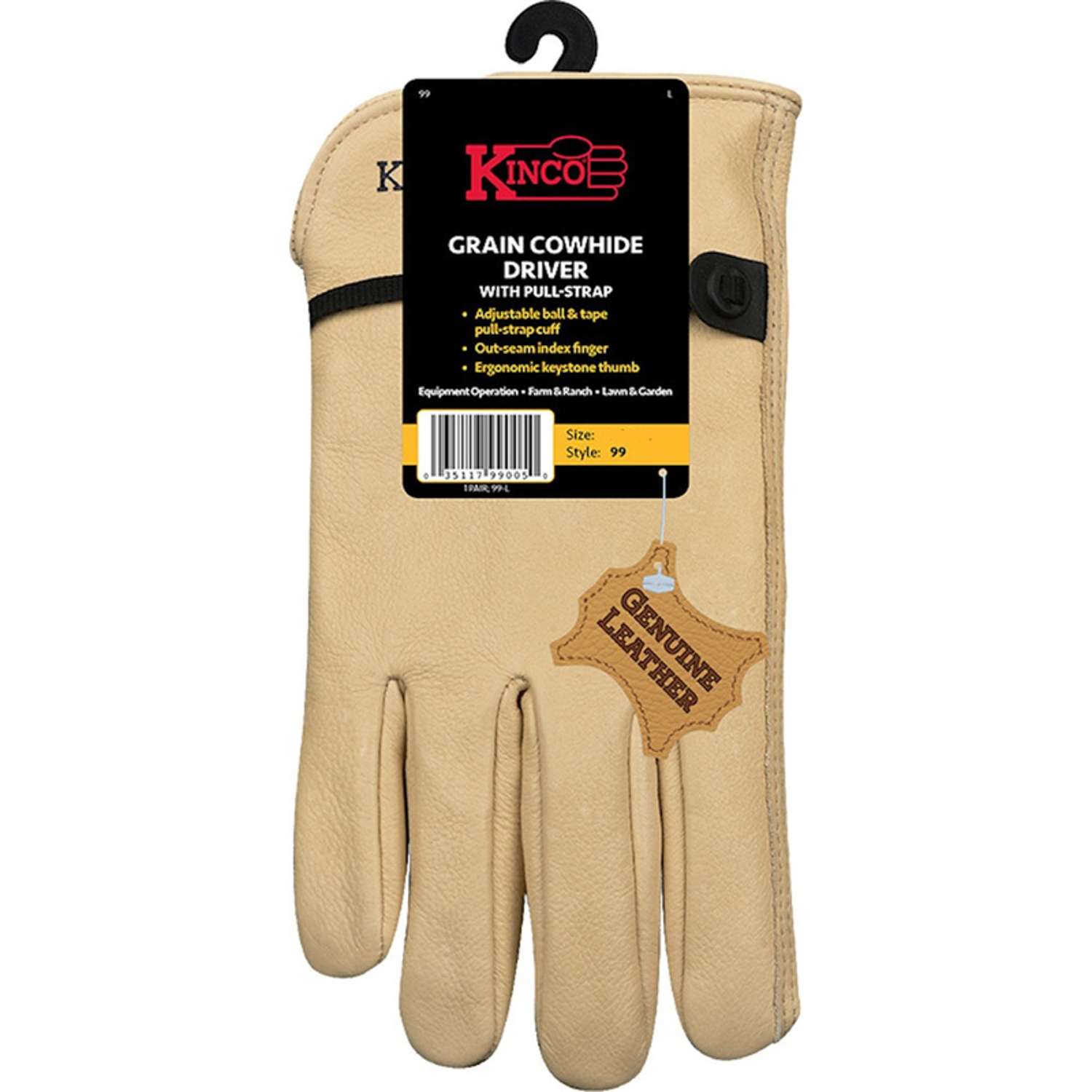 Kinco Men's Indoor/Outdoor Full Grain Driver Gloves Tan M 1 pair Ace