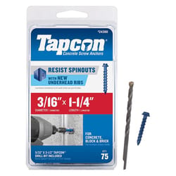 Tapcon 3/16 in. D X 1-1/4 in. L Steel Hex Head Concrete Screw Anchor 75 pk