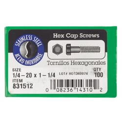Hillman 1/4-20 in. D X 1-1/2 in. L Stainless Steel Hex Head Cap Screw 100 pk Hillman 1/4-20 in. D X 1-1/2 in. L Stainless Steel Hex Head Cap Screw 100 pk