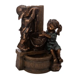 Glitzhome Polyresin Bronze 25.46 in. H Boy and Girl Fountain