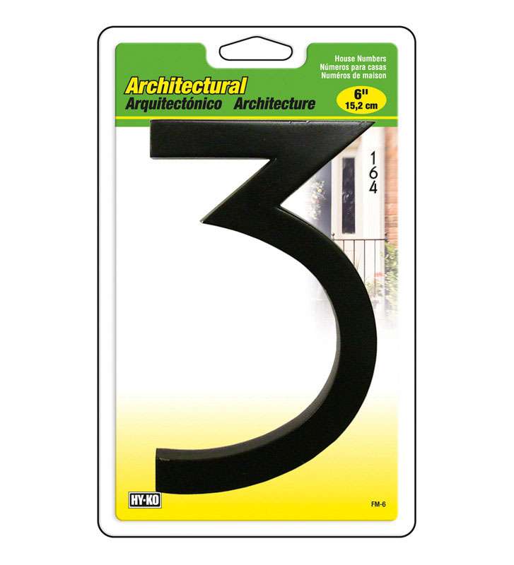 Hy-Ko 6 in. Black Brass Screw-On Number 3 1 pc - Ace Hardware