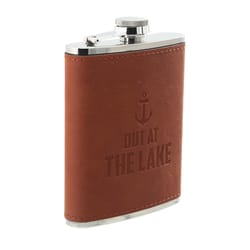 Pavilion Man Out 8 oz Brown/Silver Leather/Stainless Steel Flask