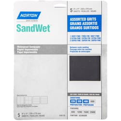 Norton SandWet 11 in. L X 9 in. W Assorted Grit Aluminum Oxide Waterproof Sandpaper 5 pk