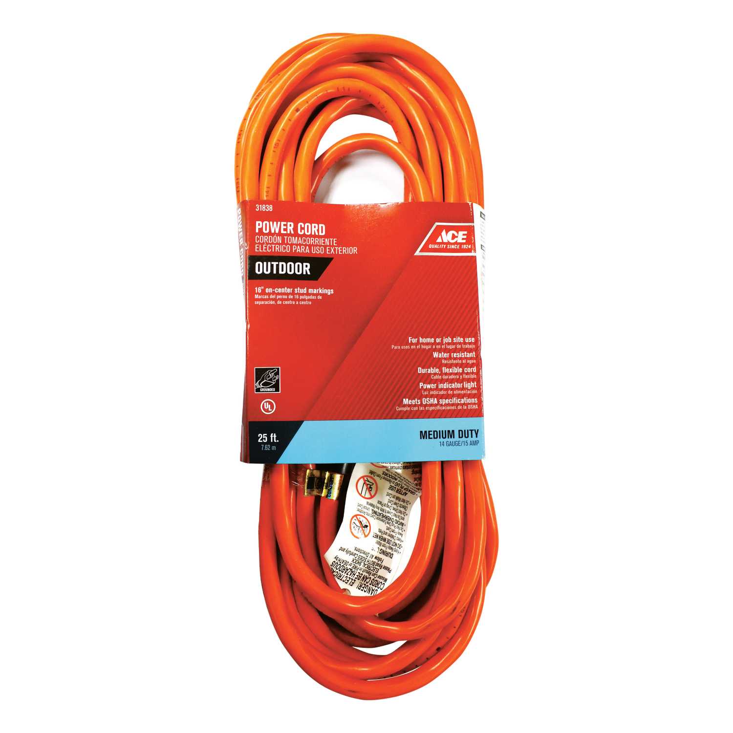 Ace Indoor and Outdoor 25 ft. L Orange Extension Cord 14/3 SJTW Ace