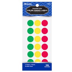 Bazic Products 3/4 in. H X 3/4 in. W Round Assorted Multipurpose Label 306 pk