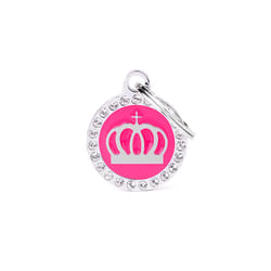 MyFamily Glam Pink/Silver Crown Circle Metal Dog Pet Tags Medium