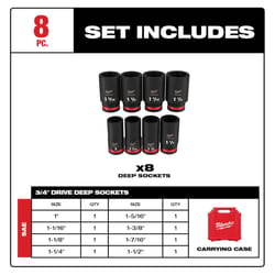 Milwaukee SHOCKWAVE 1-3/8 in. X 3/4 in. drive SAE 6 Point Impact Rated Deep Impact Socket Set 8 pc