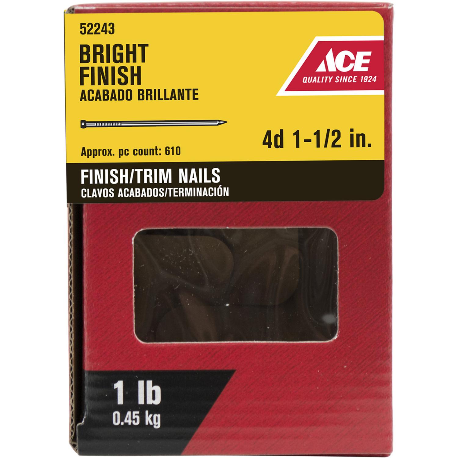 Ace 4D 1-1/2 in. Finishing Hot-Dipped Galvanized Steel Nail Countersunk Head 1 lb Ace 4D 1-1/2 in. Finishing Hot-Dipped Galvanized Steel Nail Countersunk Head 1 lb