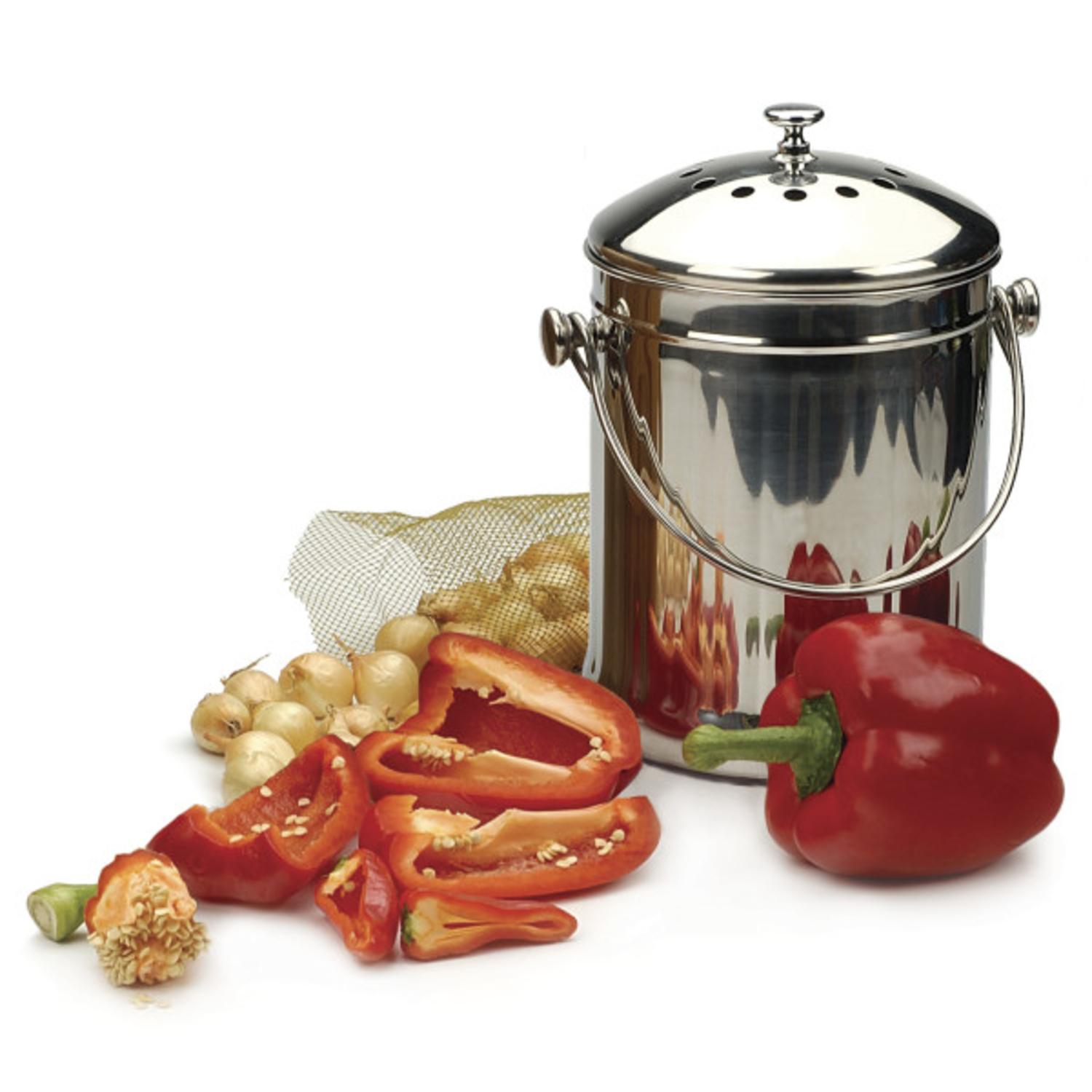 RSVP International Endurance Silver Stainless Steel Compost Pail 64 oz Sansujyuku sansujyuku.com