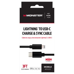 Monster Just Hook It Up Lightning to USB-C Charge and Sync Cable 3 ft. Black