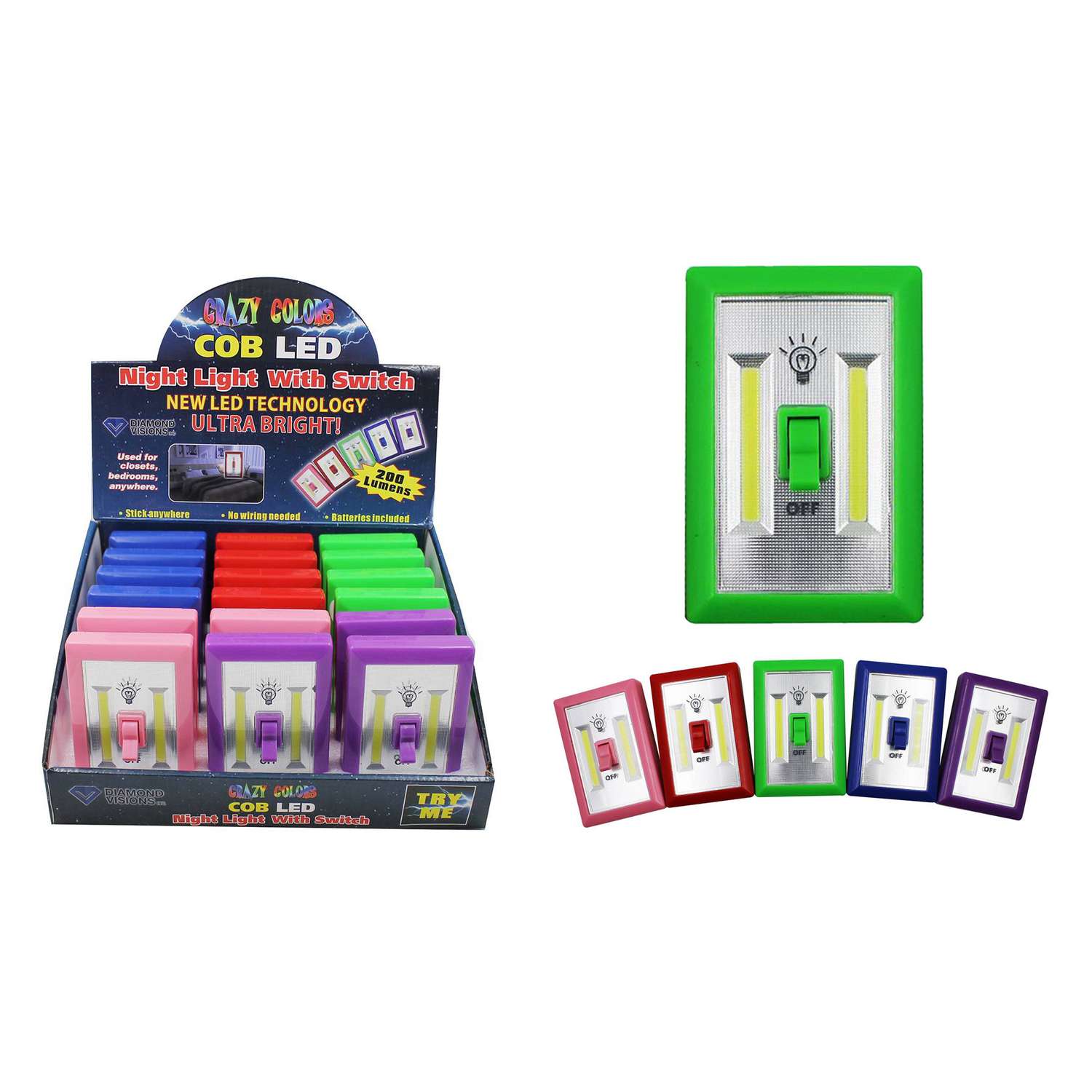 Diamond Visions Manual Battery Powered LED Night Light w/Switch Ace