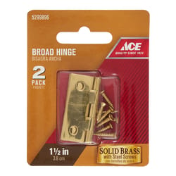 Ace 1-1/2 in. W X 1-1/4 in. L Polished Brass Brass Broad Hinge 2 pk