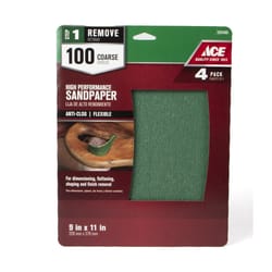 Ace 11 in. L X 9 in. W 100 Grit Aluminum Oxide All Purpose Sandpaper 4 pk
