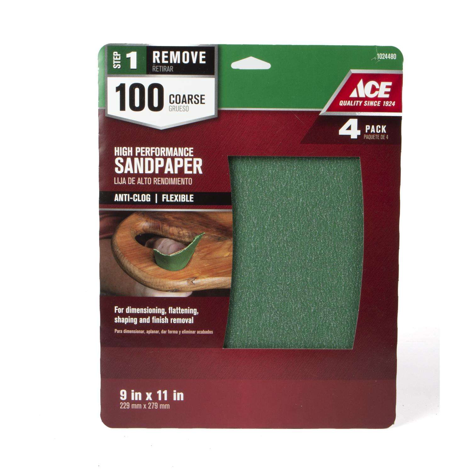 Ace 11 in. L X 9 in. W 100 Grit Aluminum Oxide All Purpose Sandpaper 4