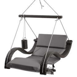 SoCo Swings Low Country 1 Person Black Wicker Hanging Swing Lounger Gray