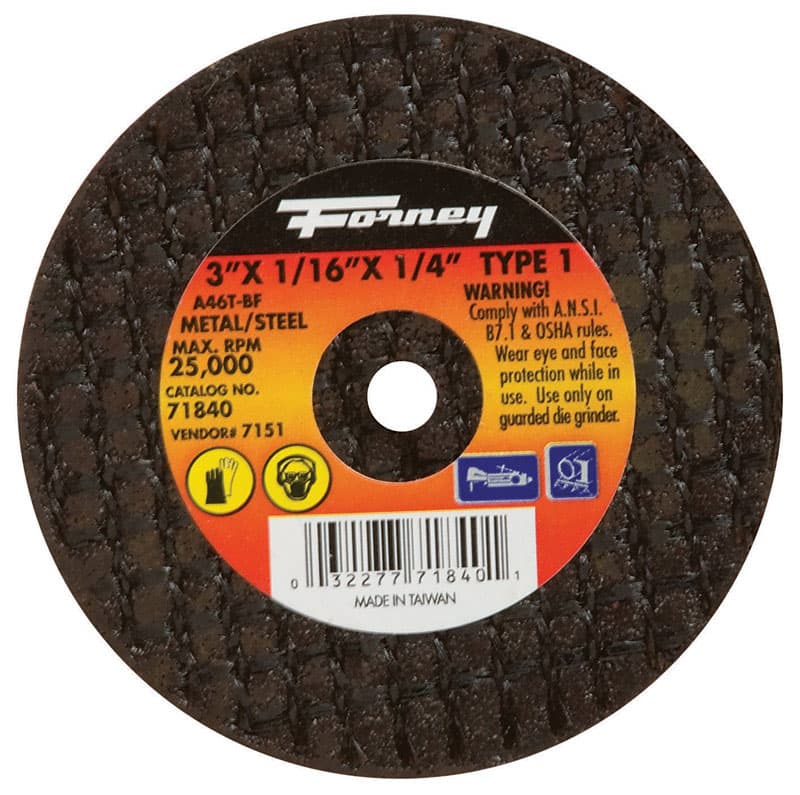 Forney 3 in. D X 1/4 in. Aluminum Oxide Metal Cut-Off Wheel