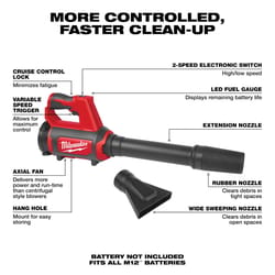 Milwaukee M12 0852-20 110 mph 175 CFM 12 V Battery Handheld Leaf Blower Tool Only