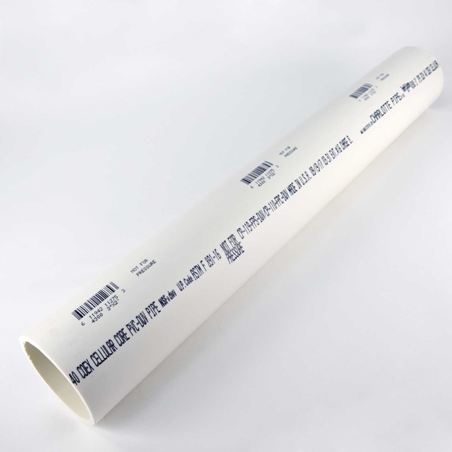 Charlotte Pipe Schedule 40 PVC Foam Core Pipe 3 in. Dia. 2 ft. Plain