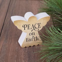 P Graham Dunn Brown/White Peace On Earth Table Decor 3 in.