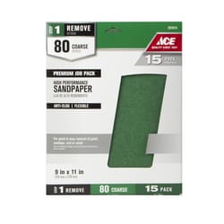 Ace 11 in. L X 9 in. W 80 Grit Aluminum Oxide All Purpose Sandpaper 15 pk