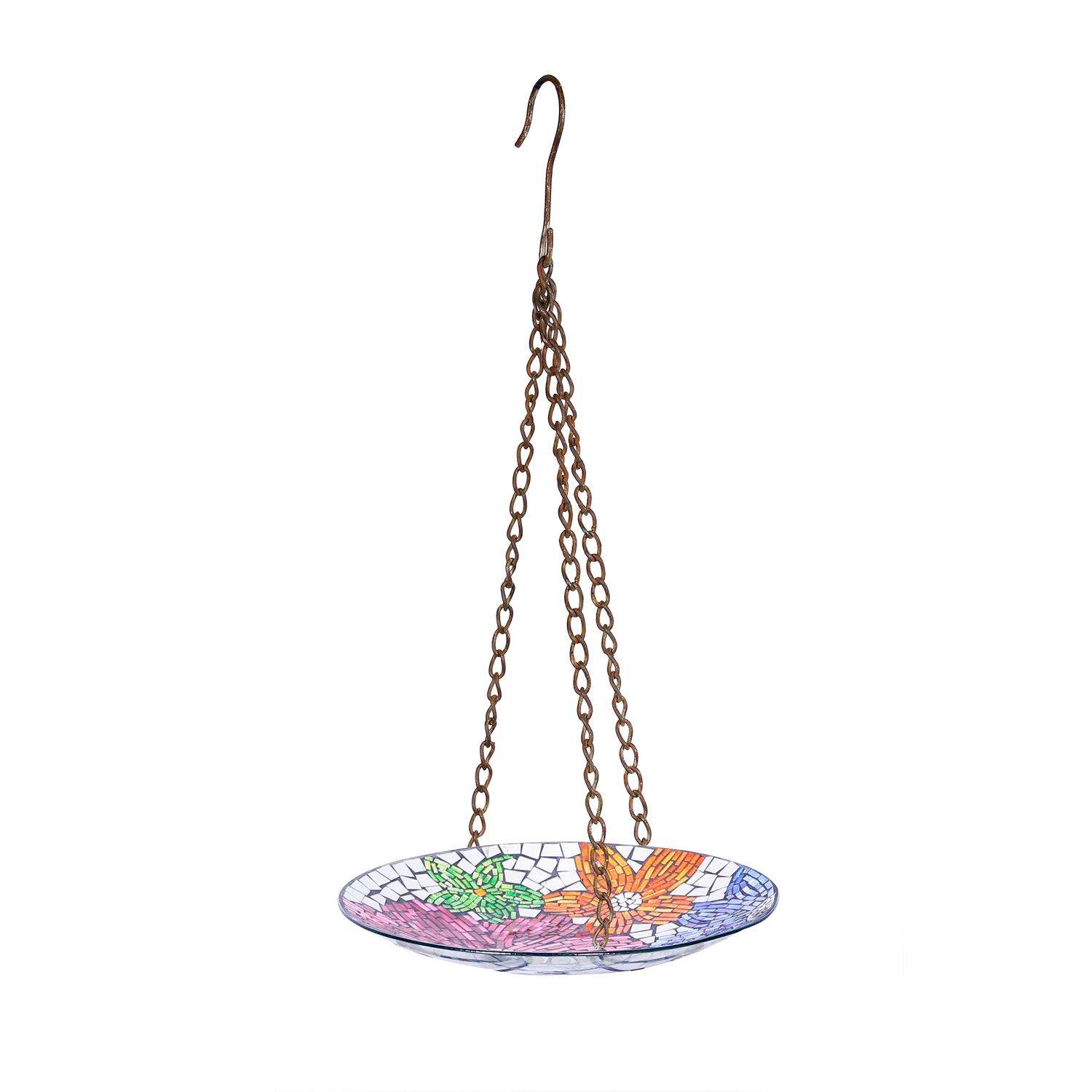 Alpine Multicolored Glass 19 in. H Mosaic Floral Hanging Birdbath