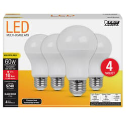 Feit A19 E26 (Medium) LED Bulb Soft White 60 Watt Equivalence 4 pk