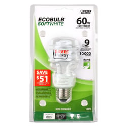 Feit 60 W Tubular 1.86 in. D X 3.7 in. L CFL Bulb Soft White Spiral 2700 K 1 pk