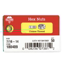 Hillman 7/16 in. Zinc Dichromate Steel USS Hex Nut 50 pk
