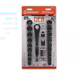 Crescent X6 3/8 in. drive Metric/SAE 12 Point Socket and Ratchet Set 25 pc