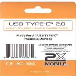 2X Mobile Type C to Type C Charge and Sync Cable 6 ft. Silver