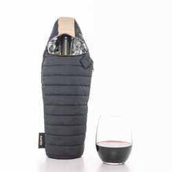 Puffin Drinkwear Black Polyester Wine Bottle Carrier w/Opener