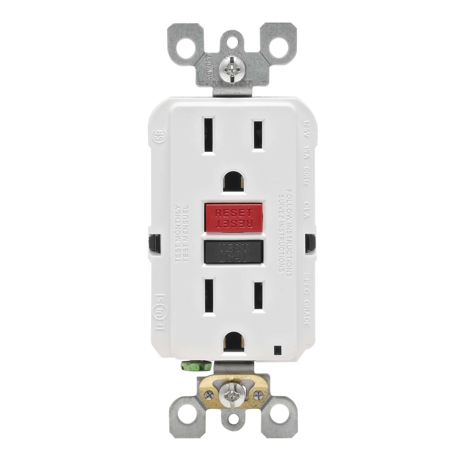 Leviton SmartlockPro 15 amps 125 volt Duplex White GFCI Outlet 515R 1