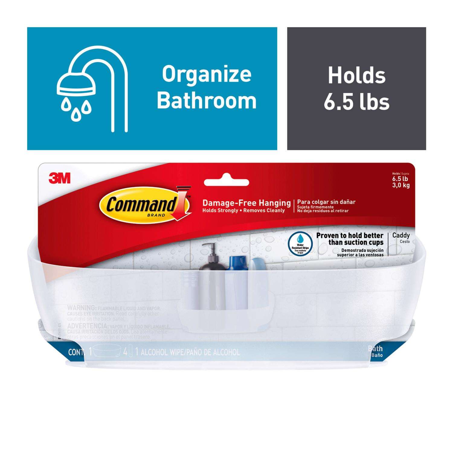 3M Command Bath Caddy Hanger Water Resistant Adhesive Plastic Frosted,  6-Pack