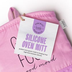 Krumbs Kitchen Pink Good Food Good Mood Silicone Oven Mitt